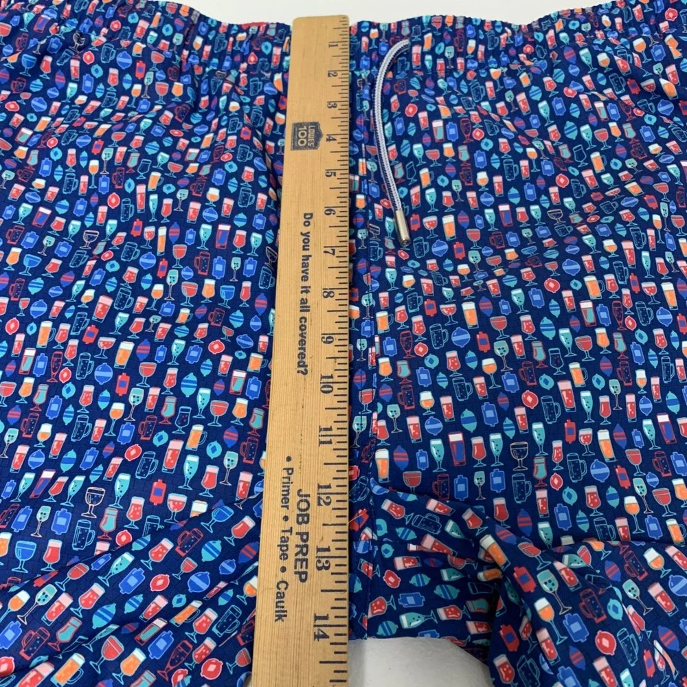 Peter Millar Swim Trunks Mens XL Navy‎ Blue Cocktail Glass Print Seaside Board